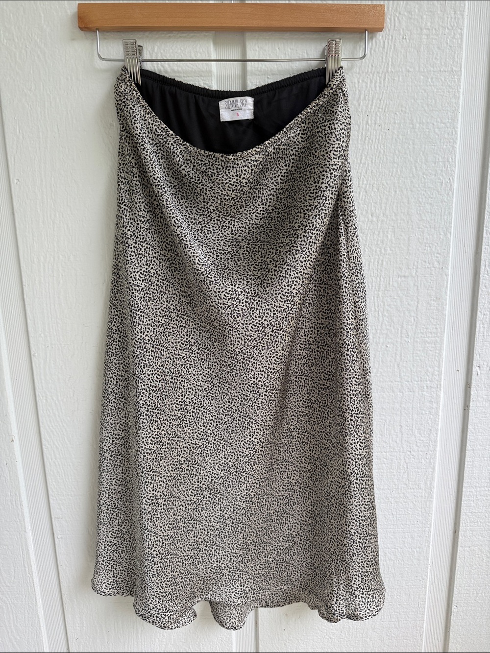 Silky Slip Skirt Beige & Black Micro-Print Small